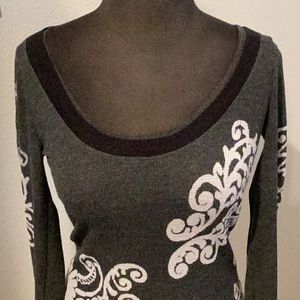 Free People long sleeve tee in dark grey with white design size medium